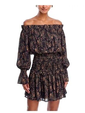 AQUA Off The Shoulder Smocked Mini Dress Medium